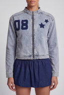 Star Patch Zip Front Denim Jacket