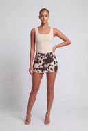 Cow Print Denim Micro Mini Skirt