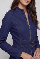 Belted Front Denim Moto Jacket