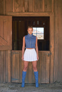 Chambray Crop Quilted Vest