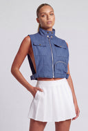 Chambray Crop Quilted Vest