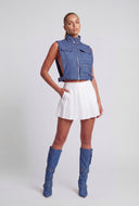 Chambray Crop Quilted Vest