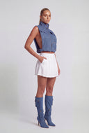Chambray Crop Quilted Vest