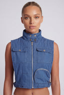 Chambray Crop Quilted Vest