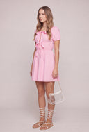 Poplin Tie Front Peasant Dress