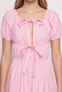 Poplin Tie Front Peasant Dress
