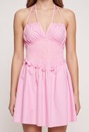 Smocked Cut Out Halter Mini Dress