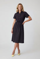 Smocked Waist Poplin Shirt Dress