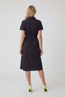 Smocked Waist Poplin Shirt Dress