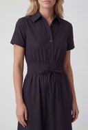 Smocked Waist Poplin Shirt Dress