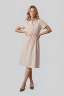 Smocked Waist Poplin Shirt Dress