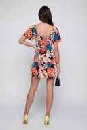 Monstera Print Cutout Peasant Dress