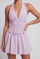 Striped Seersucker Halter Skater Dress