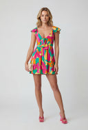 Abstract Tie Front Mini Sundress
