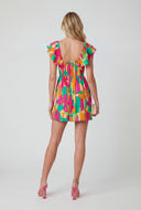 Abstract Tie Front Mini Sundress