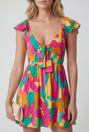 Abstract Tie Front Mini Sundress
