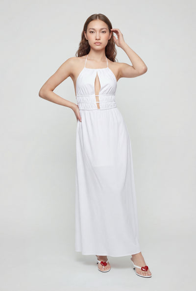 Caged Keyhole Halter Maxi Dress