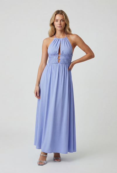 Caged Keyhole Halter Maxi Dress