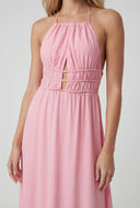 Caged Keyhole Halter Maxi Dress