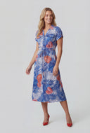 Leaf Print Tie Waist Shirt Dress