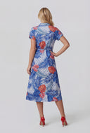 Leaf Print Tie Waist Shirt Dress