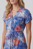 Leaf Print Tie Waist Shirt Dress