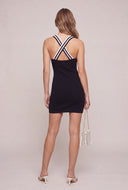 Contrast Criss Cross Back Mini Dress