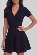 Button Front Ribbed A-Line Dress