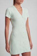 Button Front Ribbed A-Line Dress