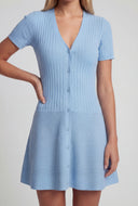 Button Front Ribbed A-Line Dress