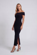 Fold Over Slit Off The Shoulder Dress