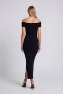Fold Over Slit Off The Shoulder Dress