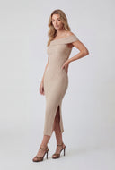 Fold Over Slit Off The Shoulder Dress