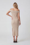 Fold Over Slit Off The Shoulder Dress