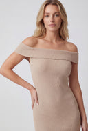Fold Over Slit Off The Shoulder Dress