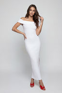 Fold Over Slit Off The Shoulder Dress