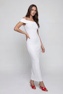 Fold Over Slit Off The Shoulder Dress