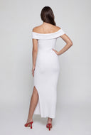Fold Over Slit Off The Shoulder Dress