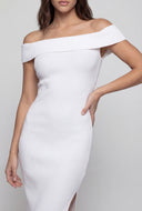 Fold Over Slit Off The Shoulder Dress