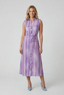 Striped Tie Waist Sleeveless Shirt Dress