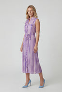 Striped Tie Waist Sleeveless Shirt Dress