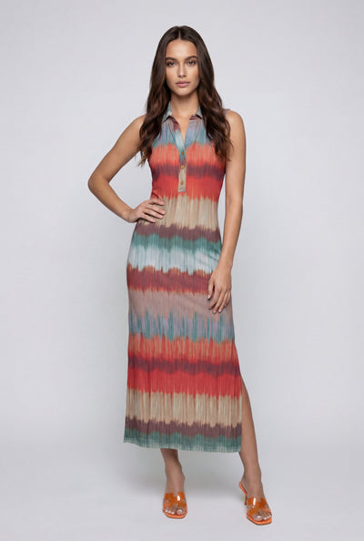 Sleeveless Side Slit Ombre Shirt Dress