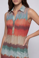 Sleeveless Side Slit Ombre Shirt Dress
