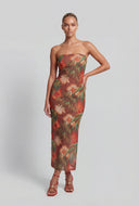 Tropical Mesh Strapless Maxi Dress
