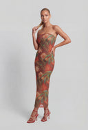 Tropical Mesh Strapless Maxi Dress