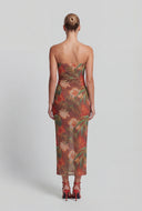 Tropical Mesh Strapless Maxi Dress