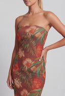 Tropical Mesh Strapless Maxi Dress