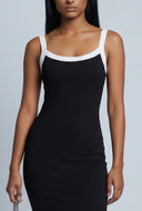 Contrast Rib Knit Midi Dress