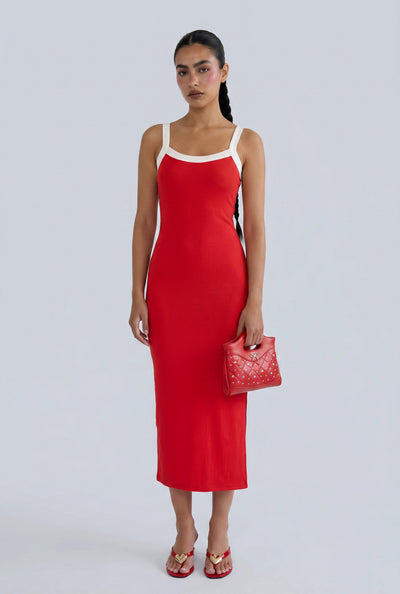 Contrast Rib Knit Midi Dress