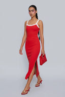 Contrast Rib Knit Midi Dress